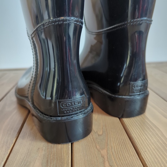 Coach Women’s Tall Shiny Black Rain Boots SZ 7 - Picture 8 of 15